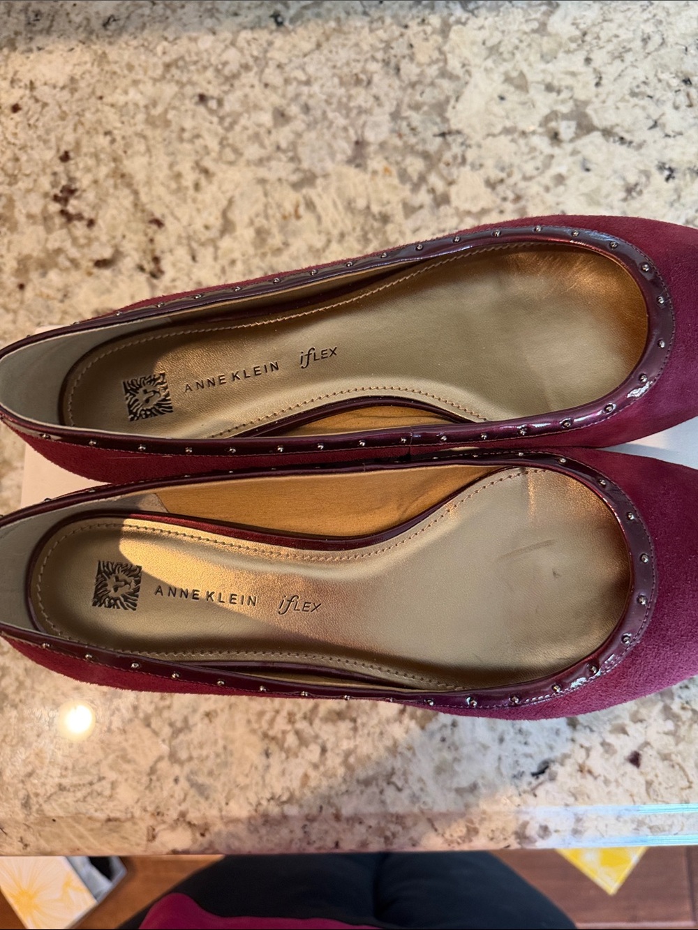 Anne Klein Burgundy Suede Stud-Trim Ballet Flat - Picture 5 of 6